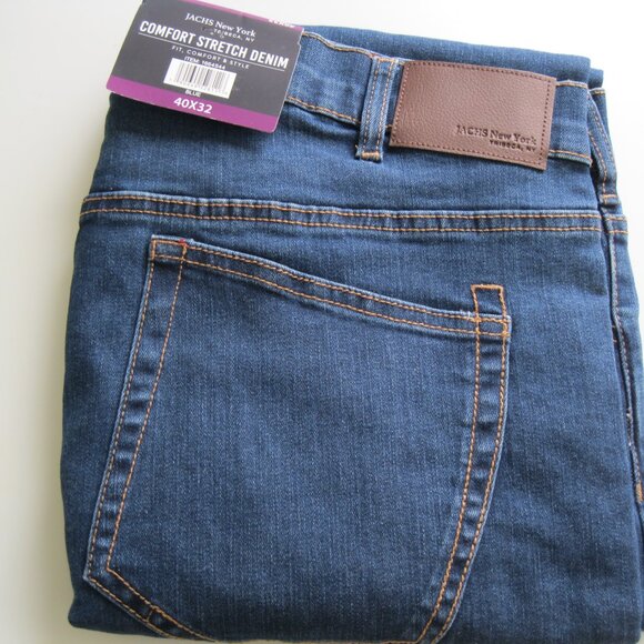 JACHS NEW YORK men's Comfort Stretch Dark Wash Blue Denim Jeans  40x32 (0570) - Picture 3 of 13